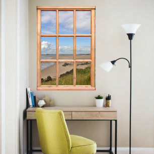 Sand Beach, Sea, and Sky View from a Window Poster