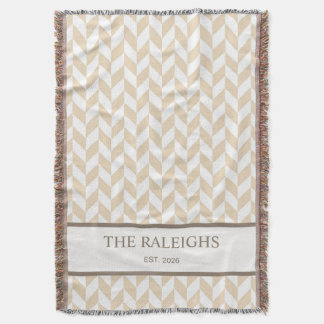 Sand + Beige Herringbone Family Name Throw Blanket