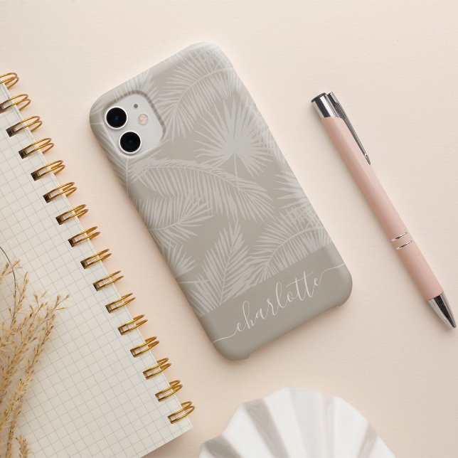 Sand Beige Tropical Botanical Palm Leaves Pattern iPhone Case (Creator Uploaded)