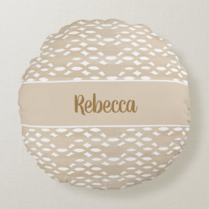 Sand Beige Wavy Chain Pattern Personalized Coastal Round Pillow