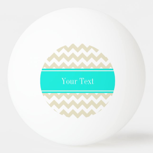Sand Beige White Chevron Bright Aqua Name Monogram Ping Pong Ball (Front)