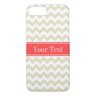 Sand Beige White Chevron Coral Red Name Monogram Case-Mate iPhone Case