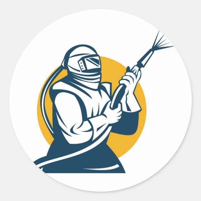 sand blaster sandblasting sandblaster worker retro classic round sticker (Front)