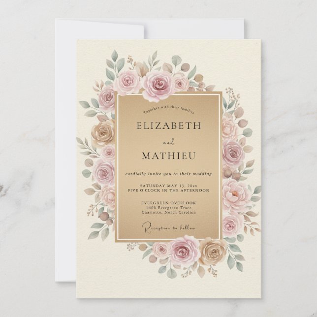 Sand Blush Painted Wedding Invitation (Front)