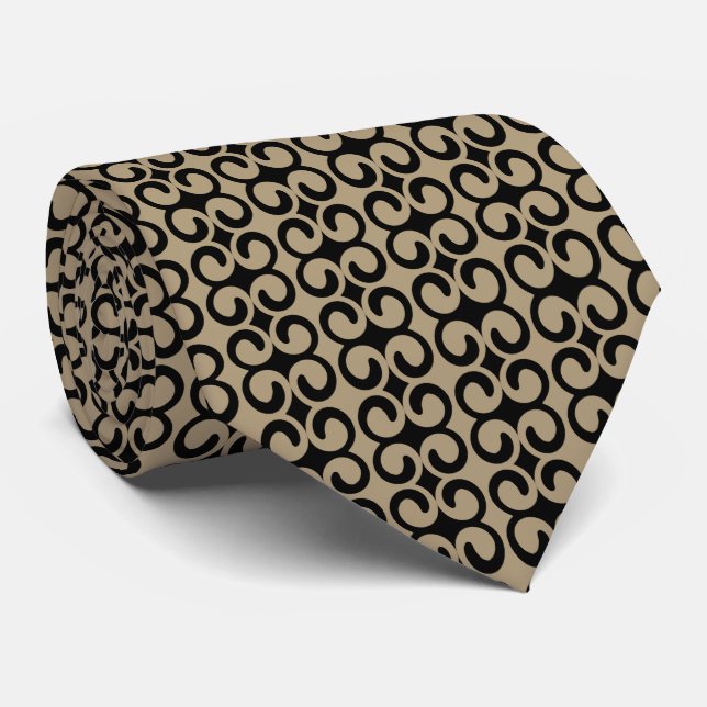 Sand Brown and Black Pattern Tie (Rolled)