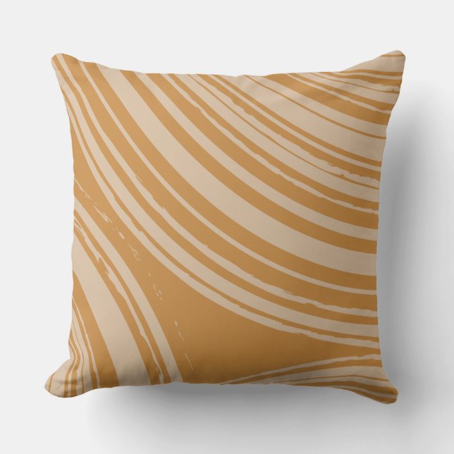 Sand Burnt Orange Wave Circles Throw Pillow (Front)