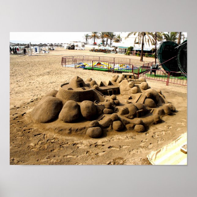 Sand  castle art on Marbella beach Poster (Front)