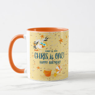 Sand castle beach fun baby boy birthday party mug