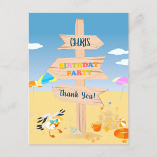 Sand castle beach fun baby boy birthday party postcard