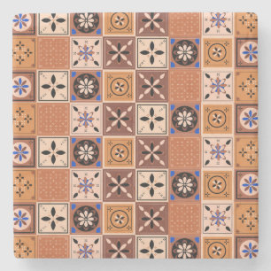 Sand-colored blue pattern stone coaster
