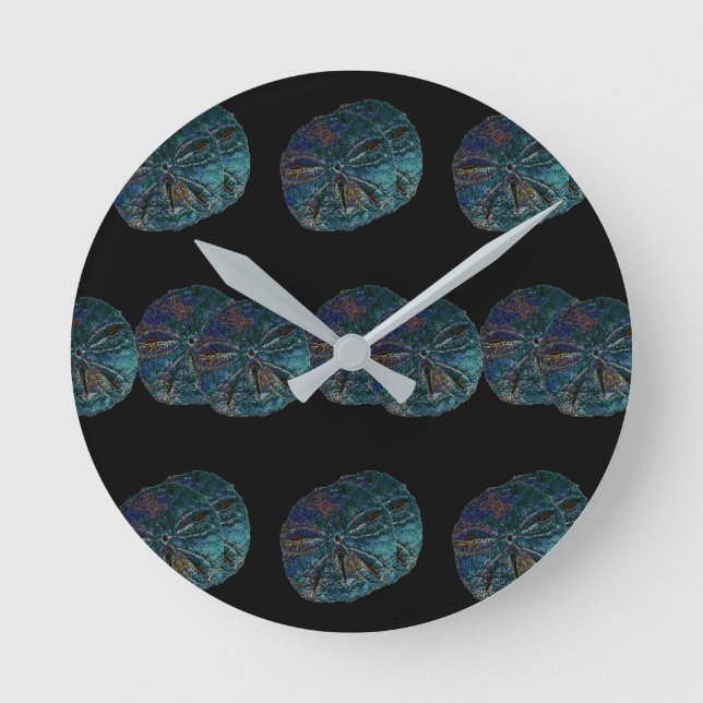 Sand Dollar Abstract Artsy Blue Black Gift Favour Round Clock (Front)