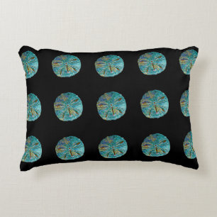 Sand Dollar Abstract Pattern Gift Favor Teal Black Accent Pillow