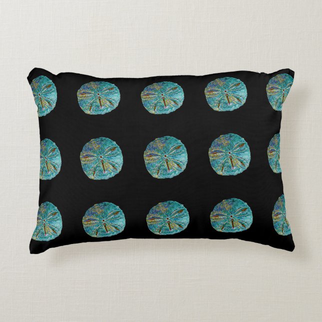 Sand Dollar Abstract Pattern Gift Favour Teal Blac Accent Pillow (Front)