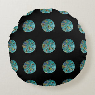 Sand Dollar Abstract Pattern Gift Favour Teal Blac Round Pillow