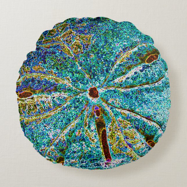 Sand Dollar Abstract Teal Blue Pattern Gift Favour Round Pillow (Front)