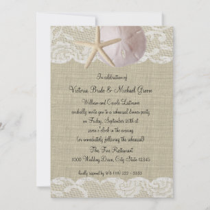 Sand Dollar and Lace Rehearsal Dinner Invitation