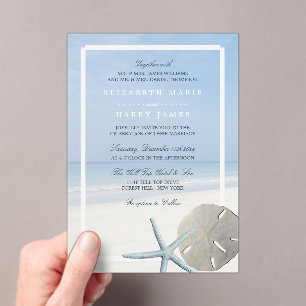 Sand Dollar and Starfish Beach Wedding Acrylic Invitations