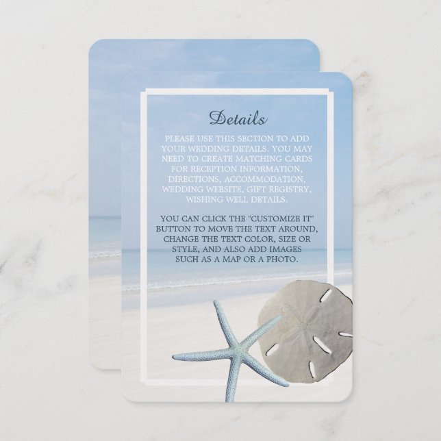 Sand Dollar and Starfish Beach Wedding Detail Enclosure Card (Front/Back)