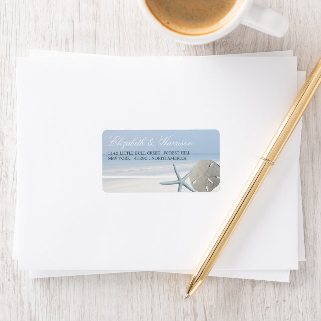 Sand Dollar and Starfish Beach Wedding Label (Insitu)