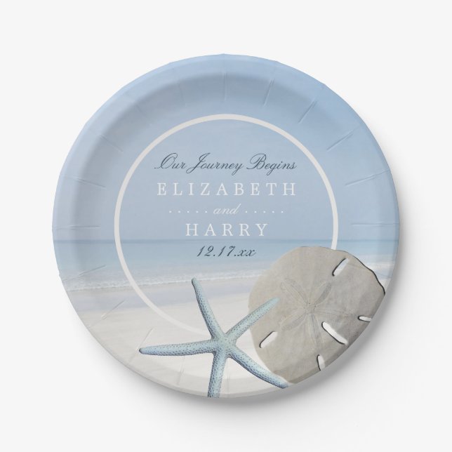 Sand Dollar and Starfish Beach Wedding Paper Plate (Front)