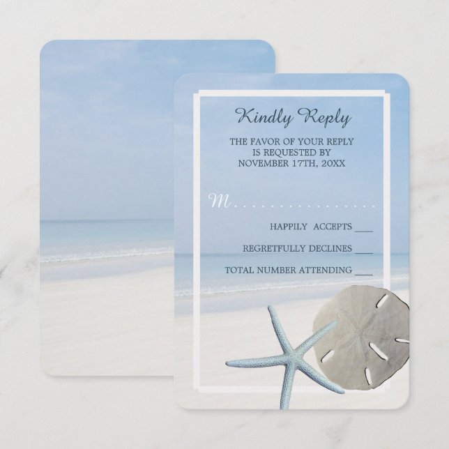 Sand Dollar and Starfish Beach Wedding RSVP Card (Front/Back)