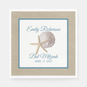 Sand Dollar and Starfish Beach with Name and Date Napkin