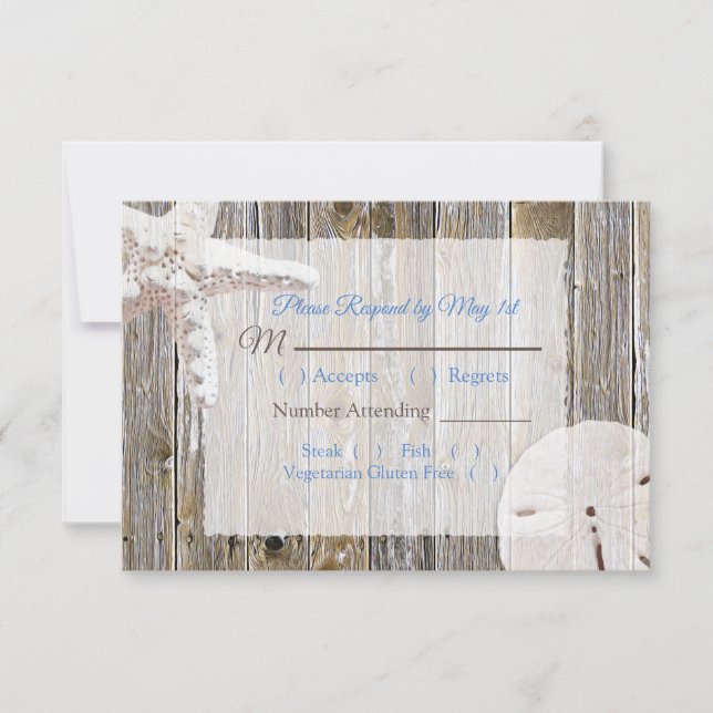 Sand Dollar and Starfish Oceanic Wedding RSVP (Front)