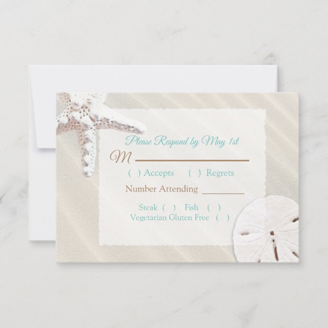 Sand Dollar and Starfish Oceanic Wedding RSVP Card (Front)
