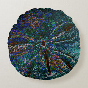 Sand Dollar Art Abstract Blue Pattern Gift Favour Round Pillow