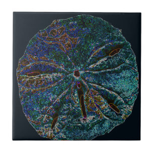 Sand Dollar Art Abstract Blue Pattern Gift Favour Tile