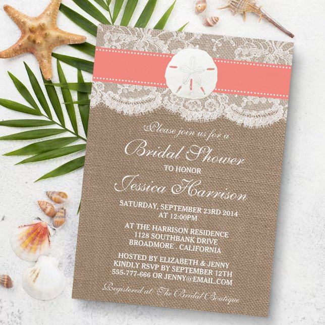 Sand Dollar Beach Bridal Shower - Coral Invitation (Creator Uploaded)