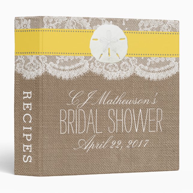 Sand Dollar Beach Bridal Shower Recipe - Yellow Binder (Front/Spine)