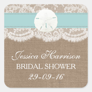 Sand Dollar Beach Bridal Shower - Turquoise Square Sticker