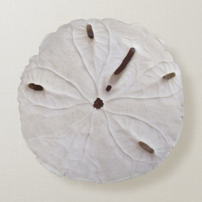 Sand Dollar Beach Coastal White Grey Round Trendy Pillow (Front)