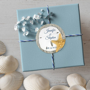Sand Dollar Beach Driftwood Rustic Wedding Classic Round Sticker