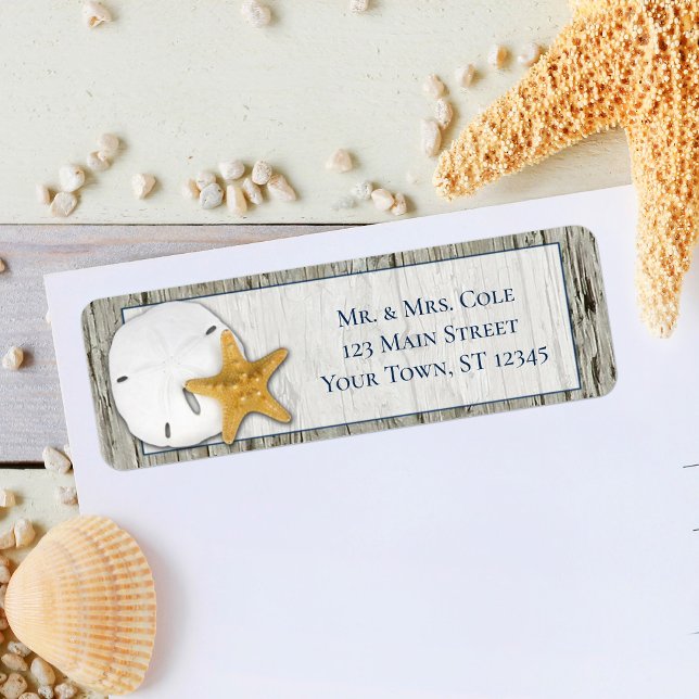 Sand Dollar Beach Driftwood Wedding Return Address (Creator Uploaded)