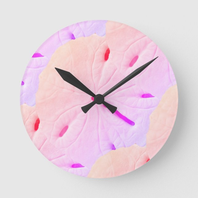 Sand Dollar Beach Pink Purple Ombre Art Abstract Round Clock (Front)