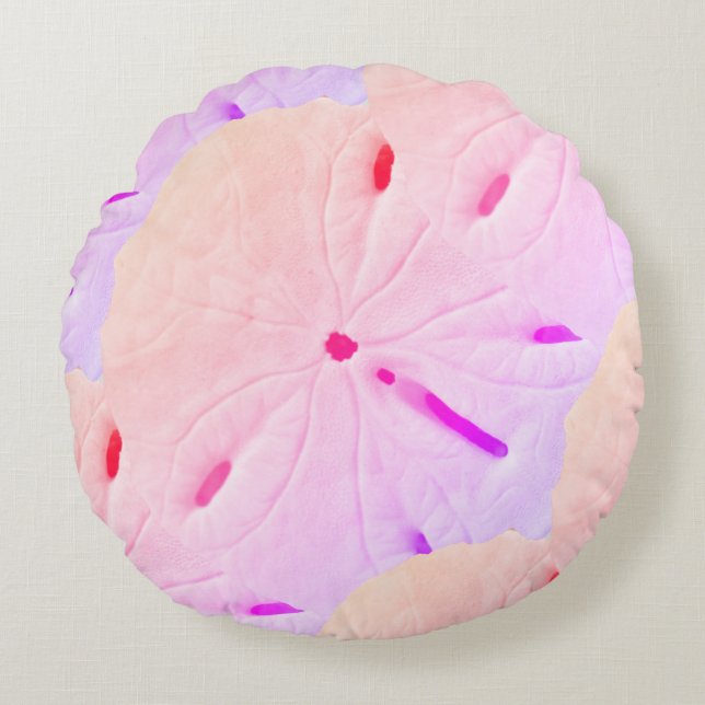 Sand Dollar Beach Pink Purple Ombre Art Abstract Round Pillow (Front)