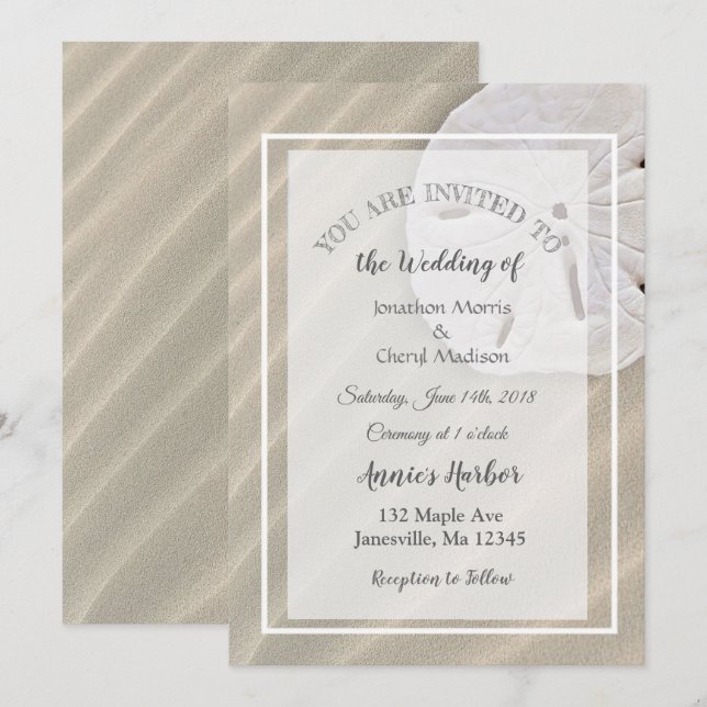 Sand Dollar Beach Themed Wedding Invitations (Front/Back)