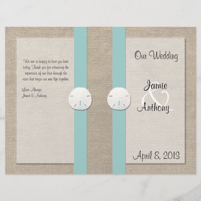 Sand Dollar Beach Wedding Program - Turquoise (Front)
