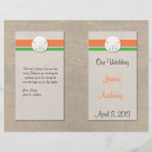 Sand Dollar Beach Wedding Programme - Orange & Gre