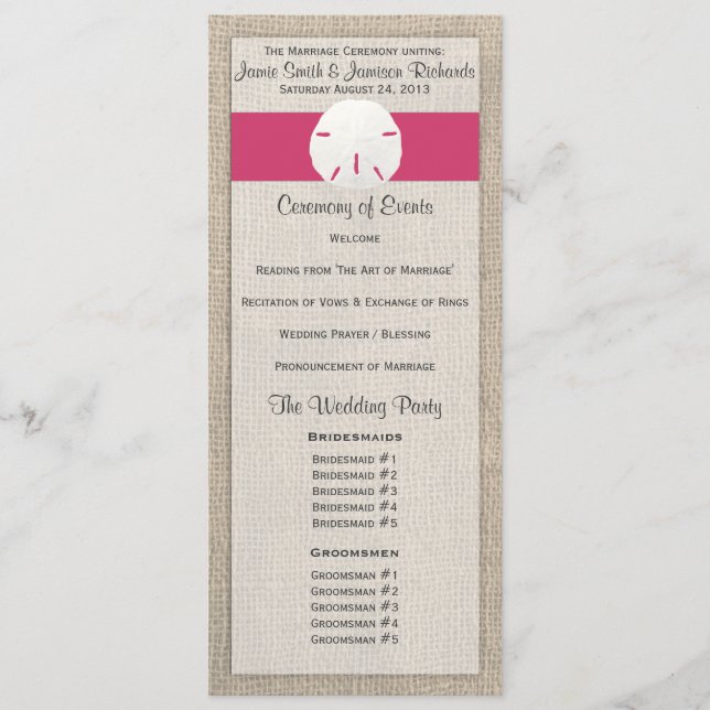 Sand Dollar Beach Wedding Programme - pastèque (Devant)