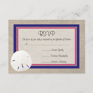 Sand Dollar Beach Wedding RSVP card - Melon Navy