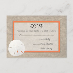 Sand Dollar Beach Wedding RSVP card - Orange