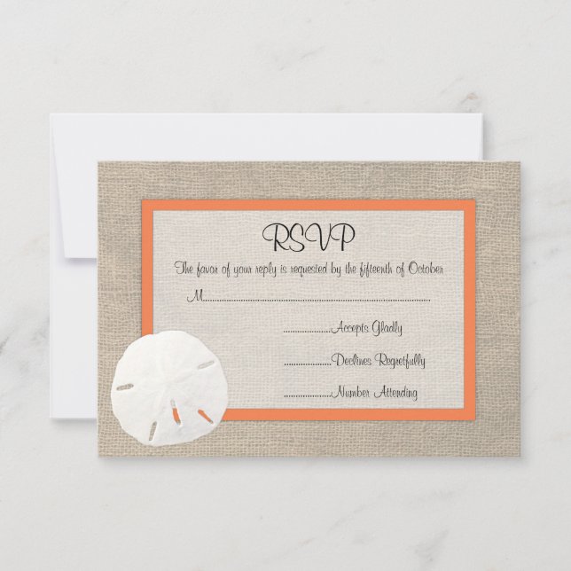 Sand Dollar Beach Wedding RSVP card - Orange (Front)