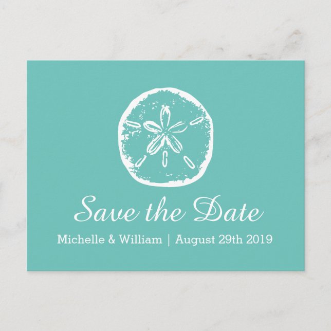 Sand dollar beach wedding save the date cards (Front)