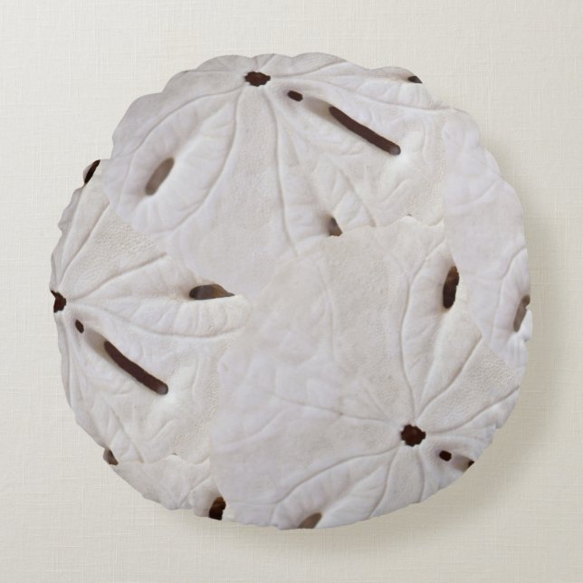 Sand Dollar Beach White Grey Trendy Coastal Cute Round Pillow (Front)