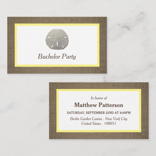 Sand Dollar & Burlap Bachelor Party Ticket Invite (Front/Back)