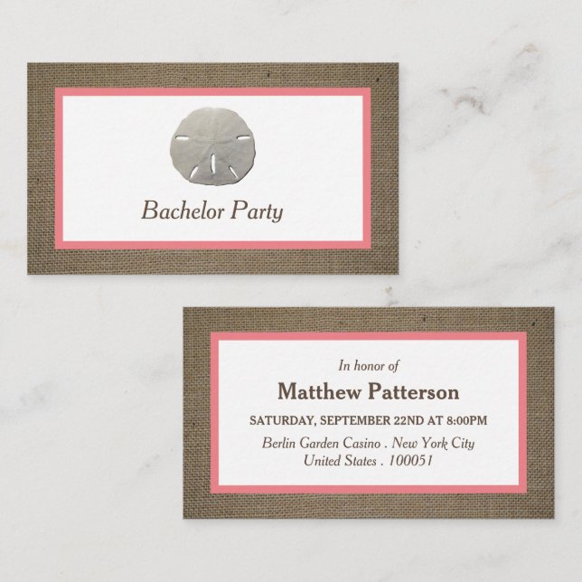 Sand Dollar & Burlap Bachelor Party Ticket Invite (Front/Back)