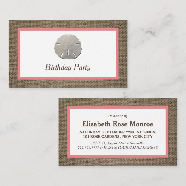 Sand Dollar & Burlap Birthday Party Ticket (Front/Back)
